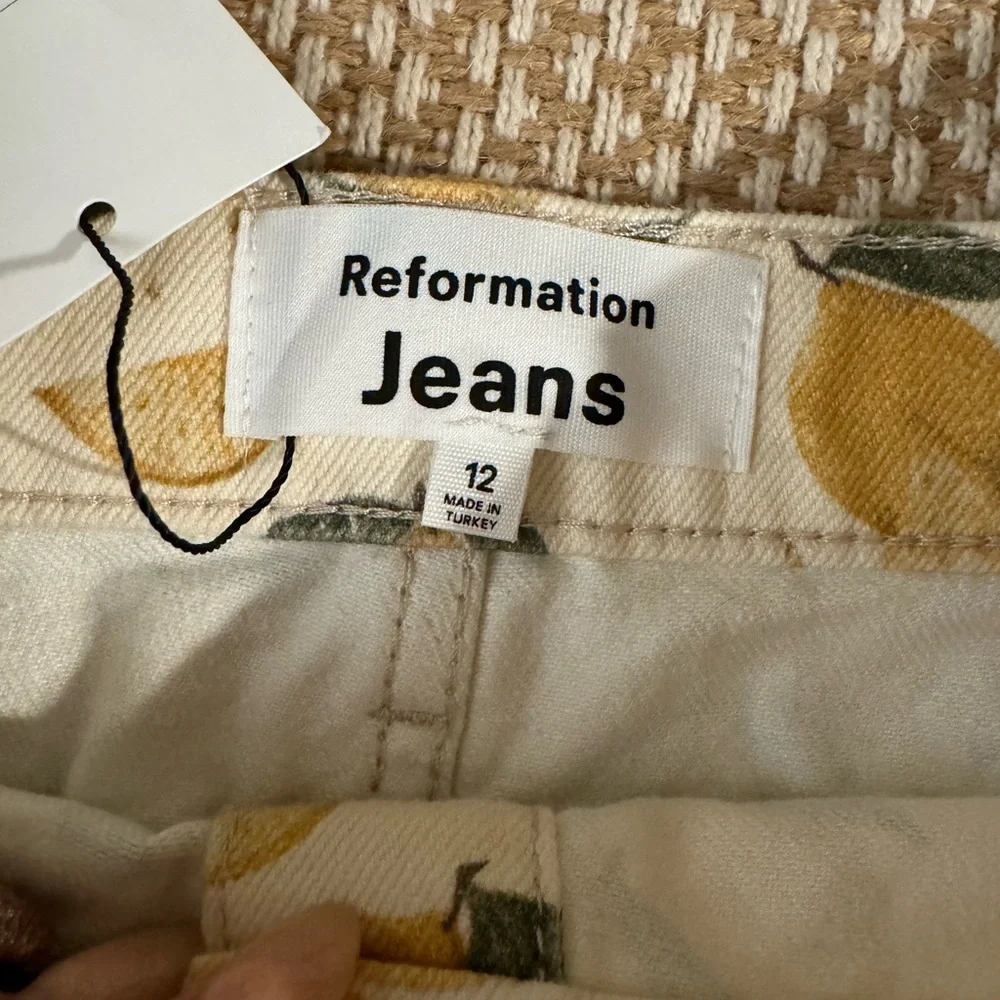 Reformation Cream Mini Skirt with Yellow Citrus Print